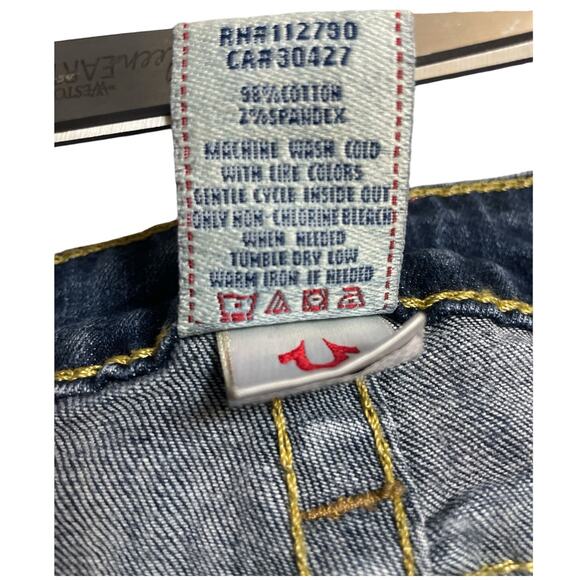 True Religion Bootcut Low Rise Jeans Metallic / Sparkle Painted Pockets Size 27 - Picture 7 of 9